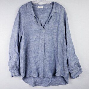 CP SHADES 100% Linen Tunic Top Popover Blouse Minimalist Oversized S Lagenlook